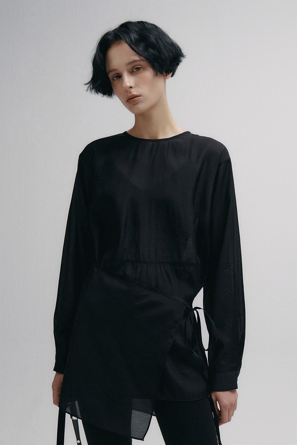 Neev - 블라우스 - Glow Tencel Wrap Blouse (Black)