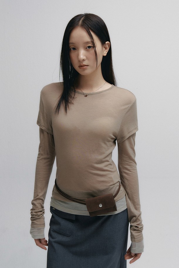 Neev - 긴소매 티셔츠 - Double Layered Tencel T-shirt (Brown)