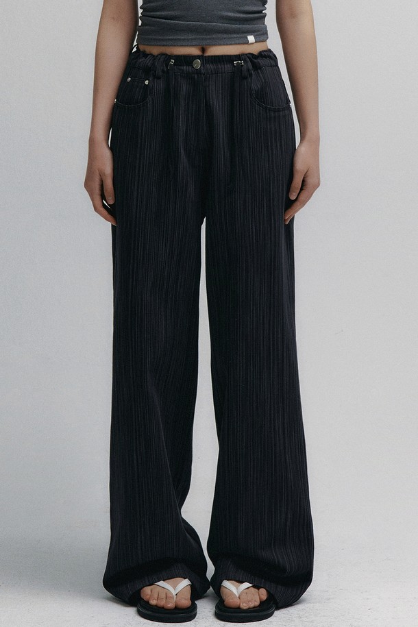 Neev - 데님 - Stripe Jacquard String Denim Pants (Black)