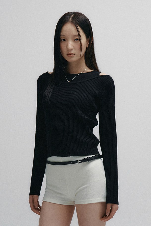 Neev - 스웨터 - Slim Ribbed Layered Knit (Black)