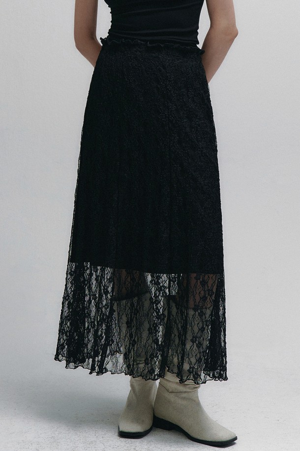 Neev - 롱스커트 - Two-Way Lace Layered Long Skirt (Black)