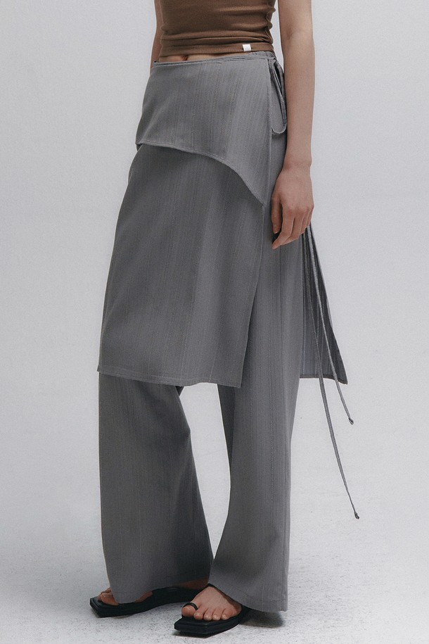 Neev - 롱/미디팬츠 - Tiered Layered Skirt Wrap Pants (Gray)