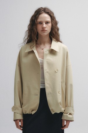 Loose Fit Cotton Half Trench Coat (Beige)