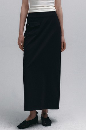 Flap Pocket Long Skirt (Black)
