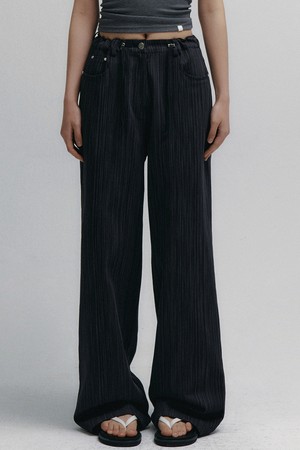 Stripe Jacquard String Denim Pants (Black)