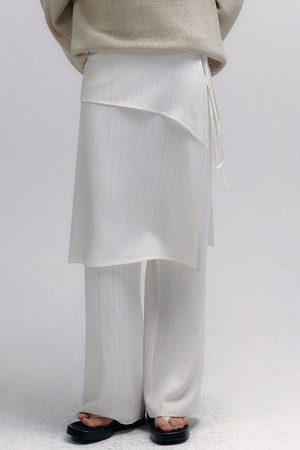 Tiered Layered Skirt Wrap Pants (Ivory)