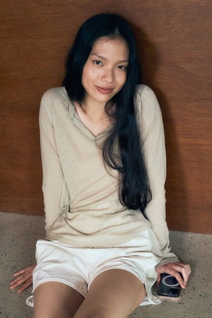 Linen See Through Long Sleeve Tee (Khaki Beige)