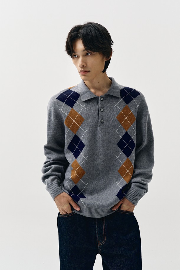 THE KNIT COMPANY - 스웨터 - 울 블렌드 아가일 카라 니트 2color