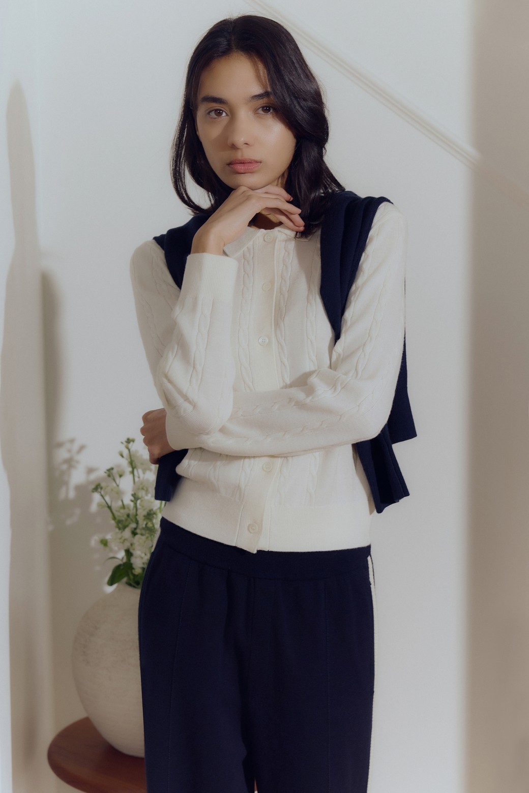 THEKNITCOMPANY - 가디건 - 파인 울 케이블 카라 가디건