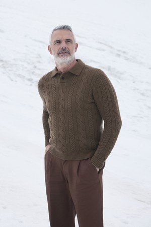 (M) 안테이 캐시미어 케이블 폴로 스웨터 2color