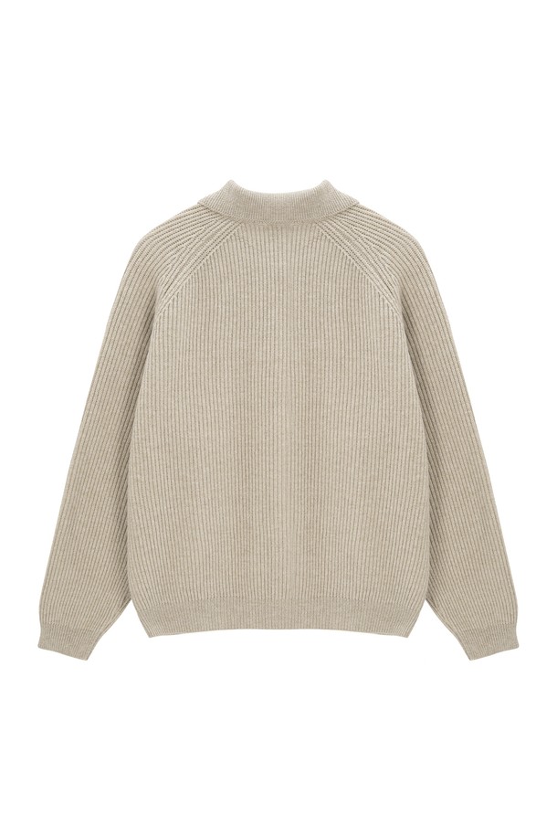 EZIO - 가디건 - Bold Rib Raglan Collar Knit Cardigan - Beige