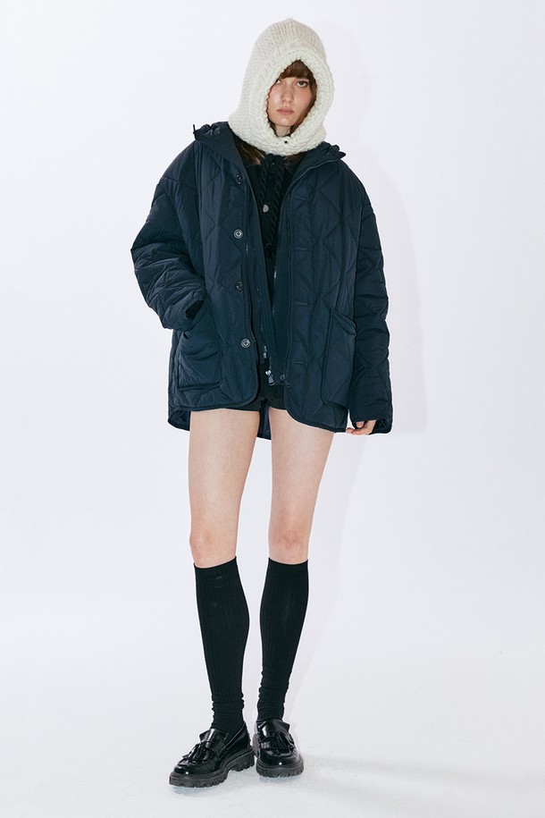 EZIO WOMEN - 점퍼 - Detachable Hood Quilting Jumper - Navy