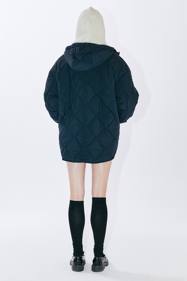 EZIO WOMEN - 점퍼 - Detachable Hood Quilting Jumper - Navy