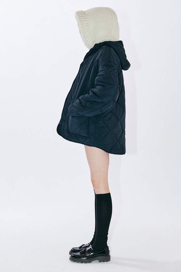 EZIO WOMEN - 점퍼 - Detachable Hood Quilting Jumper - Navy