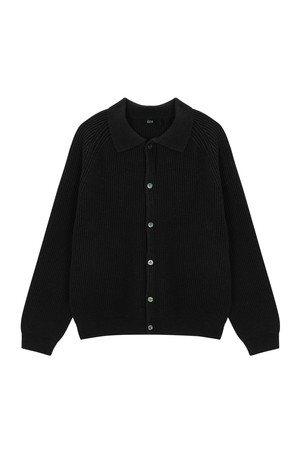 Bold Rib Raglan Collar Knit Cardigan - Black