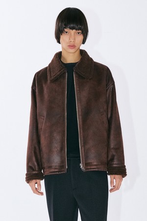 Vegan Crack Leather Mouton Jacket - Brown