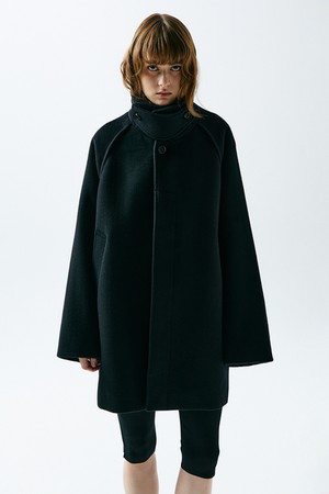 Cashmere Blend Half Balmacaan Coat - Black