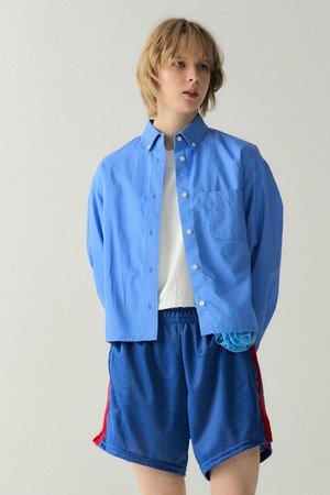 Button Semi Crop Shirt - Blue