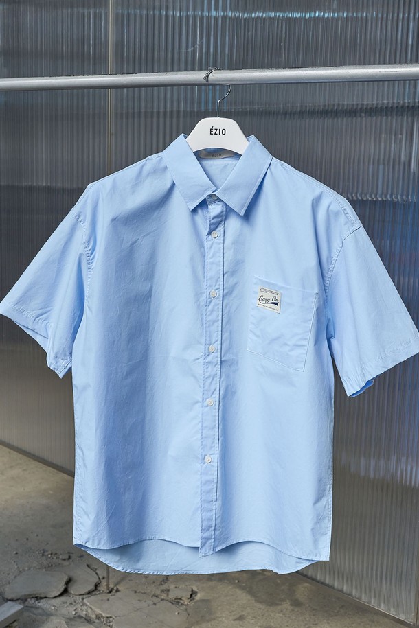 EZIO - 반팔셔츠 - Label Point Half Shirt_Sky Blue