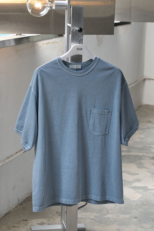 EZIO - 반팔티셔츠 - Vintage Pocket T-Shirt_Sky Blue