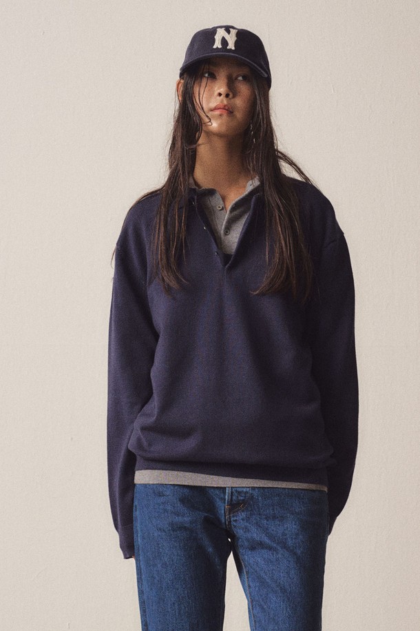 EZIO WOMEN - 스웨터 - W 3 Buttons Collar Knit_Navy