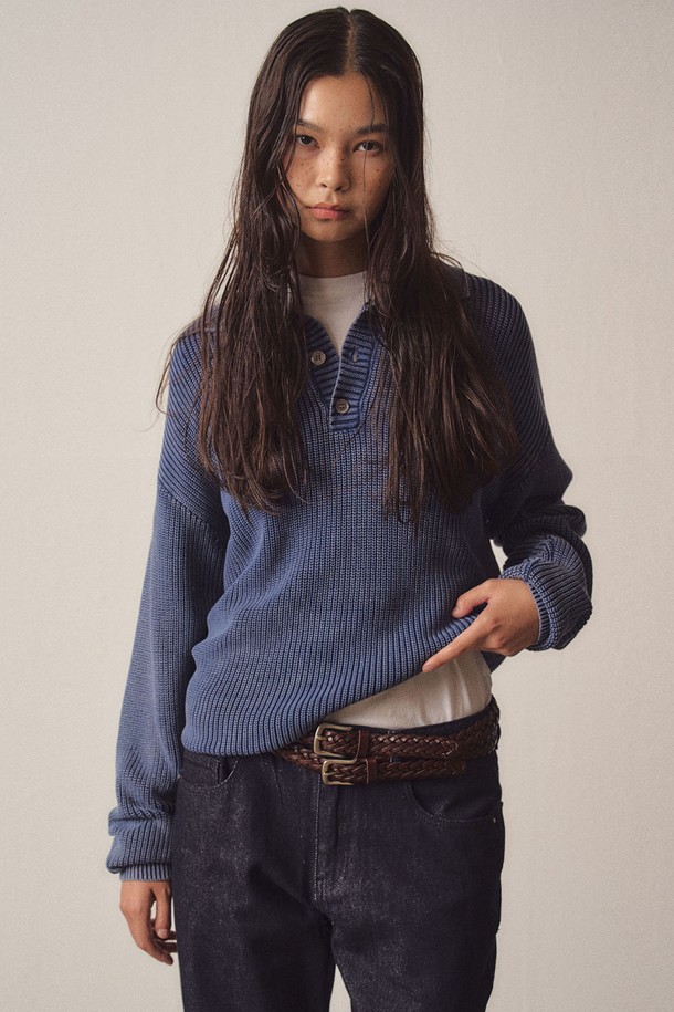 EZIO WOMEN - 스웨터 - W Pigment Collar Knit_Blue