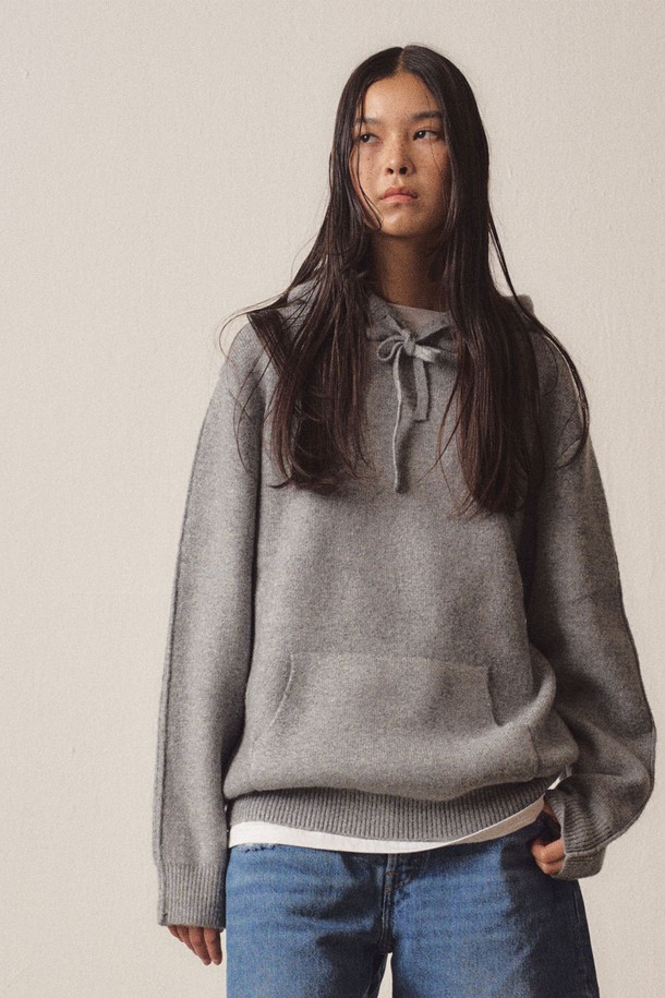 EZIO WOMEN - 스웨터 - W Milano Elbow Patch Hoodie Knit_Grey