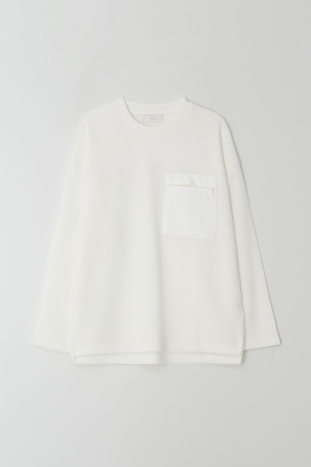 EZIO - 긴팔셔츠 - Ribbed Slim Pocket T-Shirt_Ivory