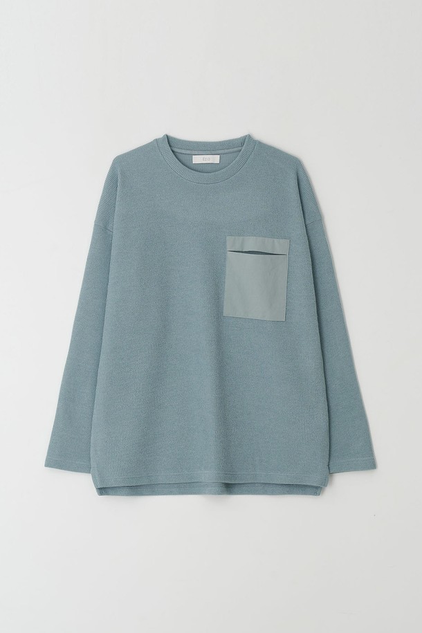 EZIO - 긴팔셔츠 - Ribbed Slim Pocket T-Shirt_Sky Blue