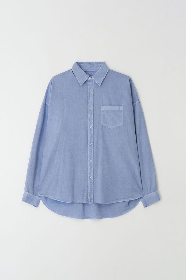 EZIO - 긴팔셔츠 - Vintage Pigment Casual Shirt_Sky Blue