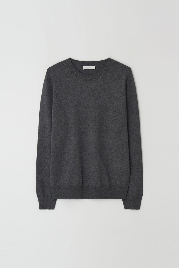 EZIO - 스웨터 - Wholegarment Cashlike Round Knit_Charcoal