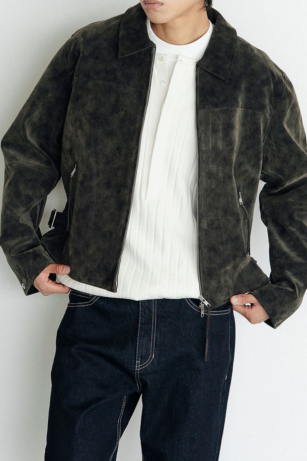 EZIO - 가죽 - Standard 2-Way Pull-Up Suede Jacket_Black