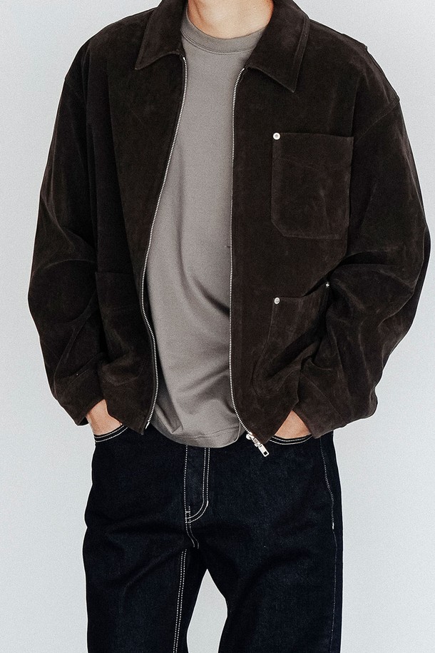 EZIO - 가죽 - Semi-over simple 2-way suede jacket_Brown