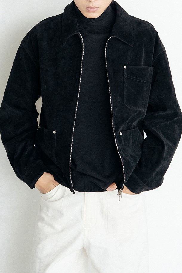 EZIO - 가죽 - Semi-over simple 2-way suede jacket_Black