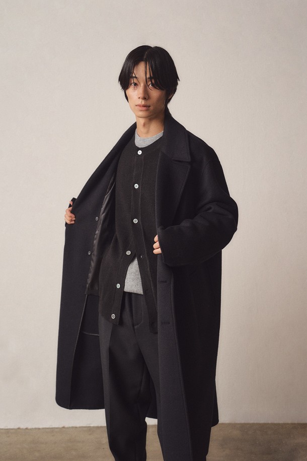 EZIO - 코트 - Cashmere Blend Handmade Wide Collar Double Long Coat_Black