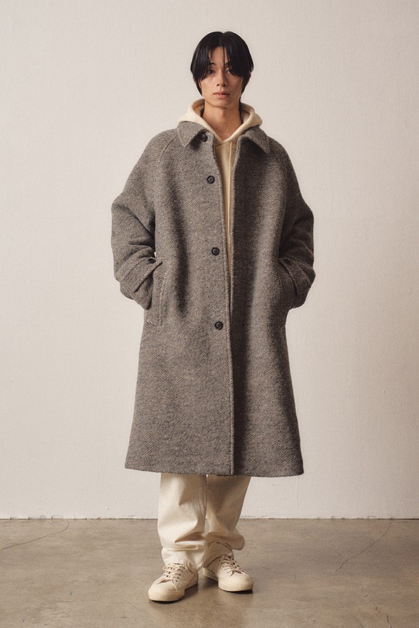 EZIO - 코트 - Angora Blend Herringbone Classic Balmacaan Coat_Grey