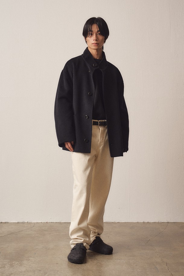 EZIO - 셔츠형자켓 - Cashmere Blend Handmade Casual Mock-Neck Jacket_Black