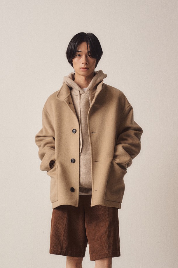 EZIO - 셔츠형자켓 - Cashmere Blend Handmade Casual Mock-Neck Jacket_Beige