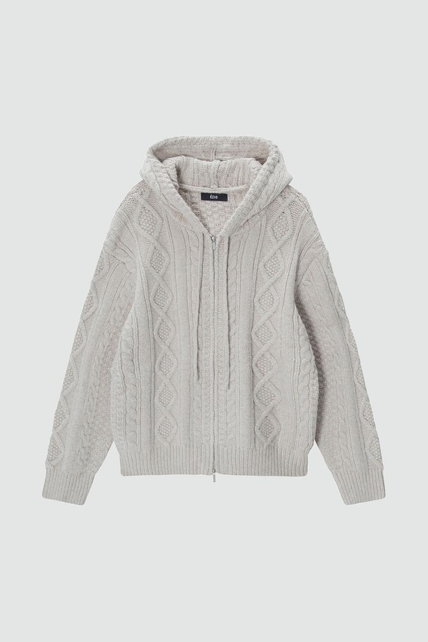 EZIO - 후디 - Cable 2-Way Casual Hooded Knit_Beige