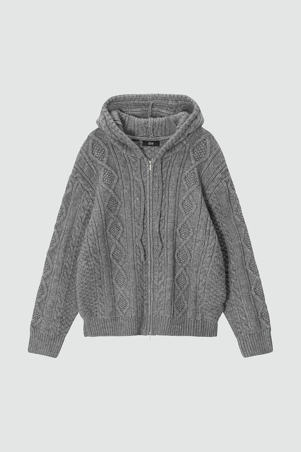 EZIO - 후디 - Cable 2-Way Casual Hooded Knit_Melange Grey