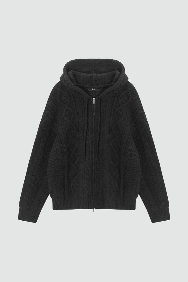 EZIO - 후디 - Cable 2-Way Casual Hooded Knit_Black