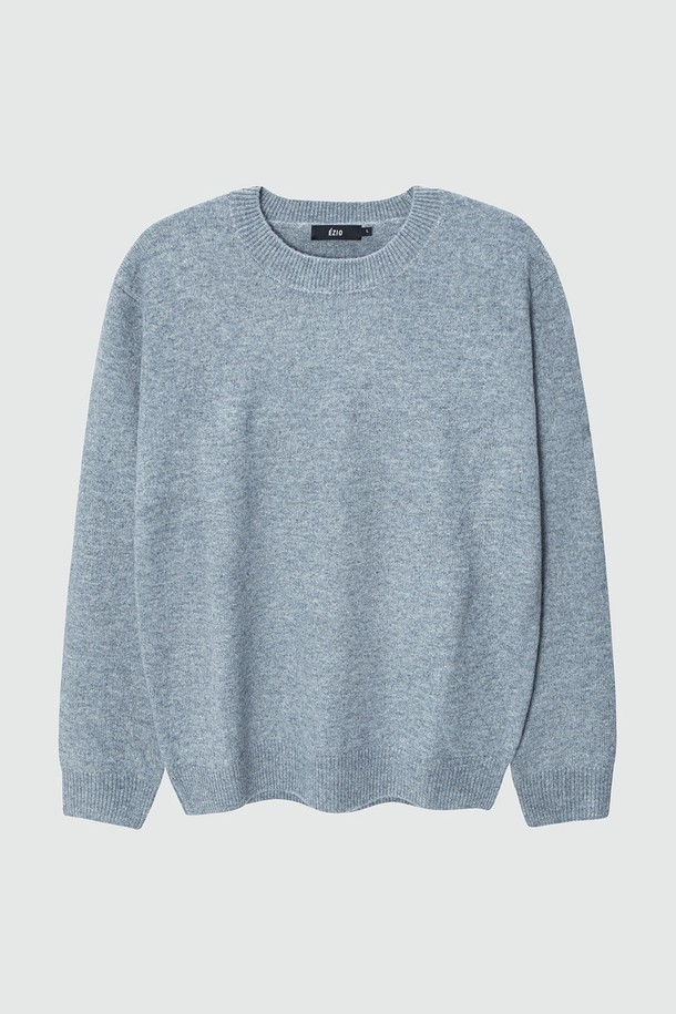 EZIO - 스웨터 - Soft Plain Round Knit_Grey