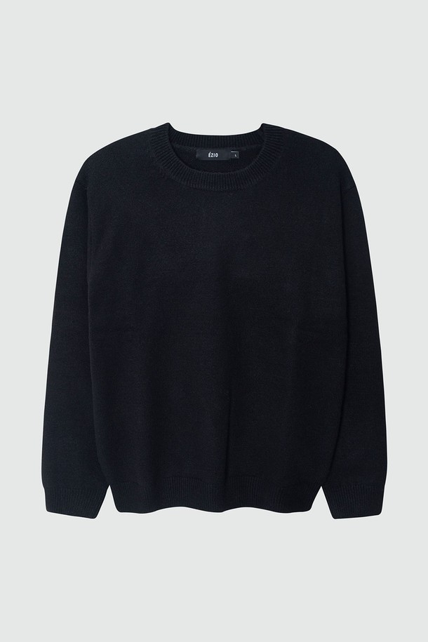 EZIO - 스웨터 - Soft Plain Round Knit_Black