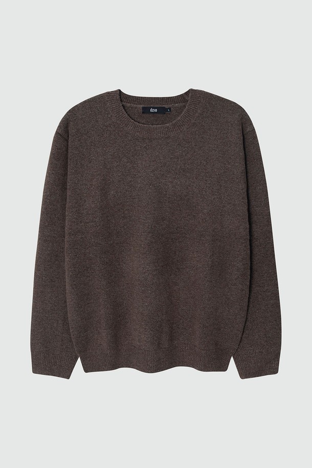 EZIO - 스웨터 - Soft Plain Round Knit_Brown