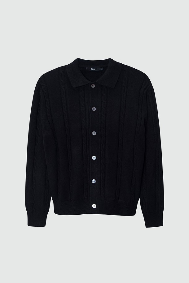 EZIO - 스웨터 - Cable button-up Collar Cardigan_Black