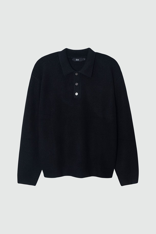 EZIO - 스웨터 - Loose Fit Daily Collar Knit_Black