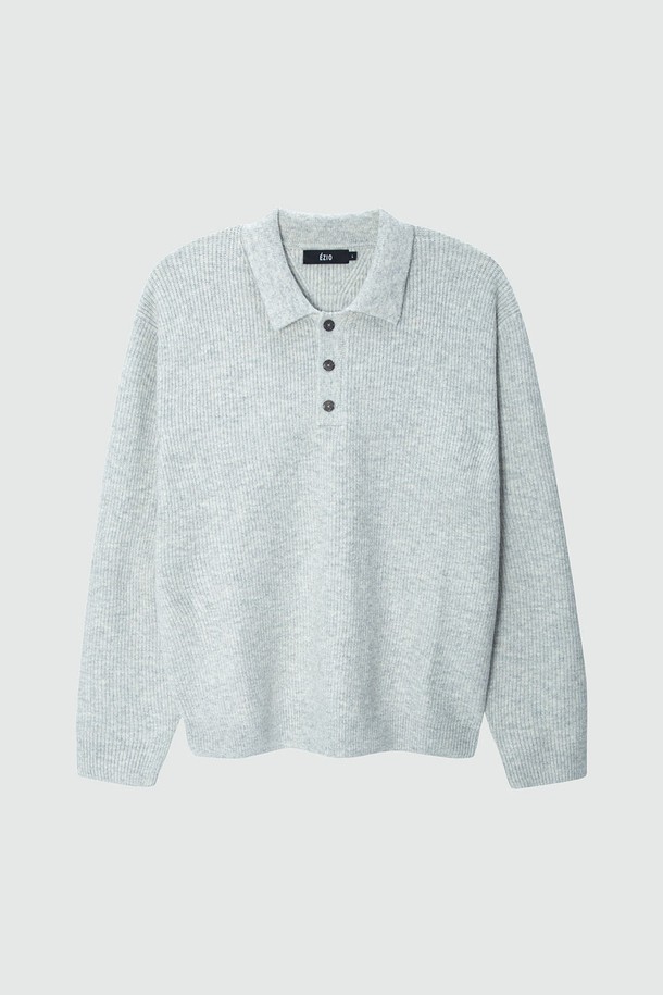 EZIO - 스웨터 - Loose Fit Daily Collar Knit_Light Grey