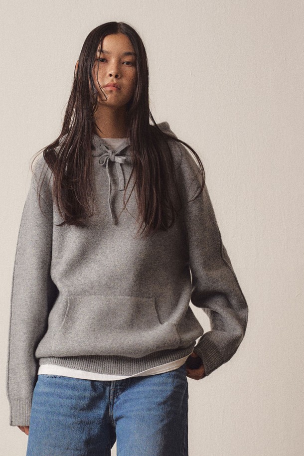 EZIO WOMEN - 스웨터 - W Milano Elbow Patch Hoodie Knit_Grey