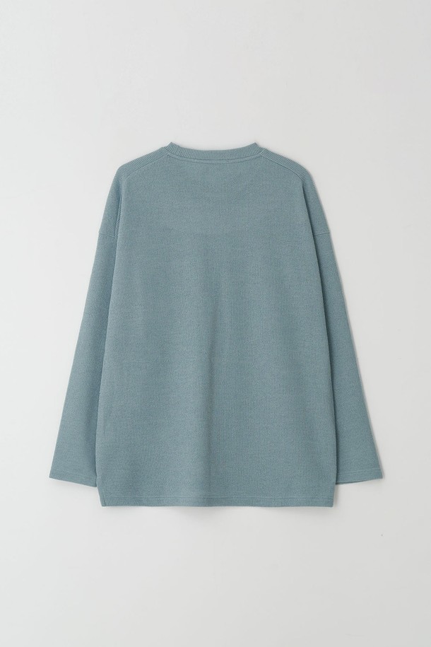 EZIO - 긴팔셔츠 - Ribbed Slim Pocket T-Shirt_Sky Blue