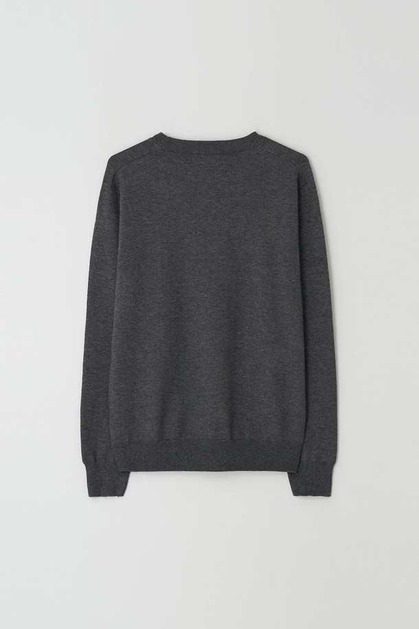 EZIO - 스웨터 - Wholegarment Cashlike Round Knit_Charcoal